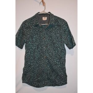 Vans Classic Fit M Button Front Short Sleeve Cotton Shirt Turquoise Abstract